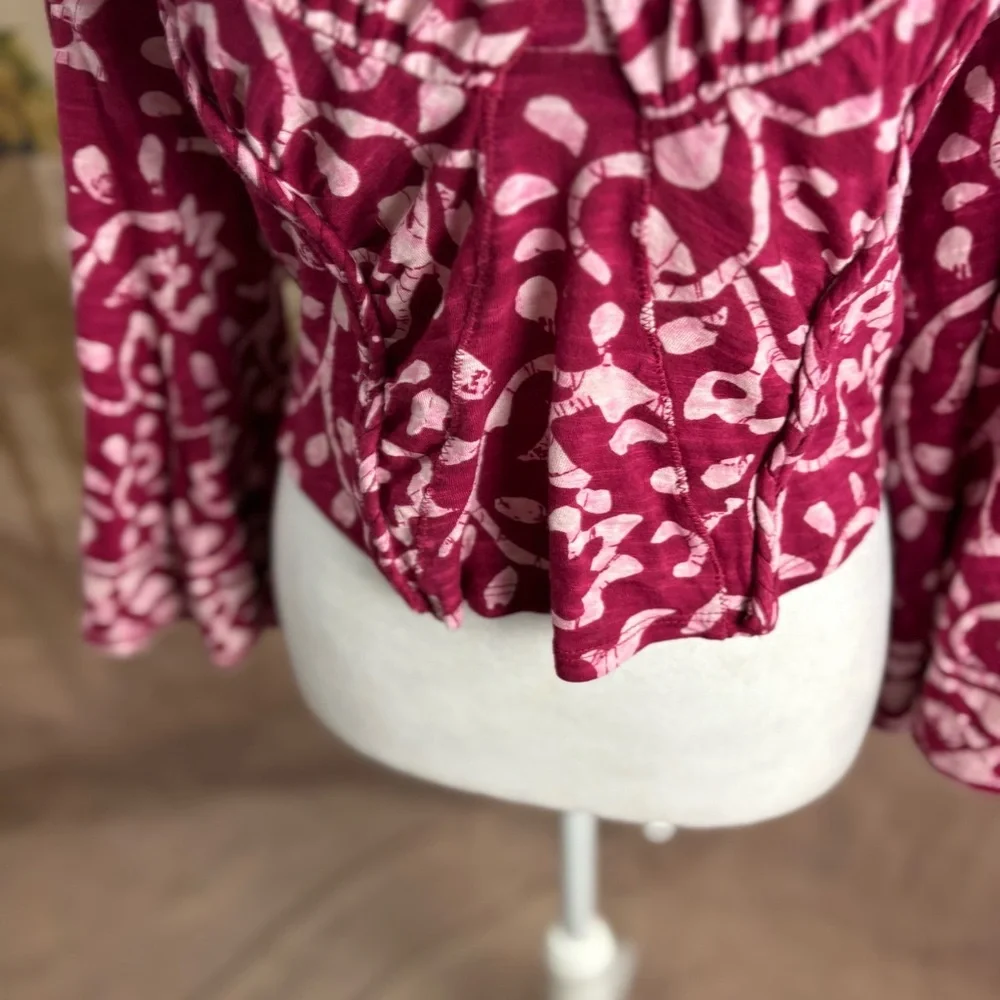 NEW Free People On The Block Bell Sleeve Top - Berry Combo